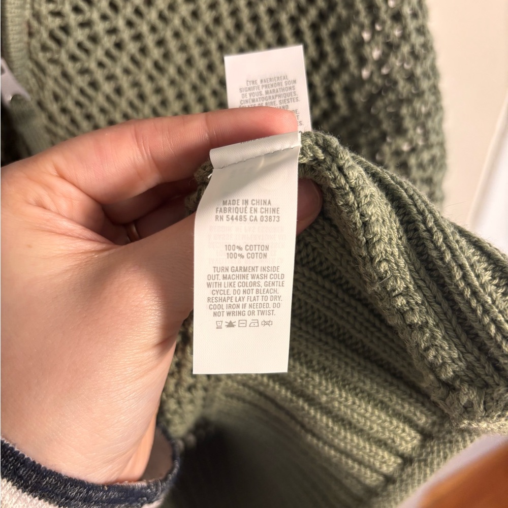 Aerie Olive Green Cropped Knit Sweater Quarter Zip Chunky Cotton Size S/P - Picture 6 of 9